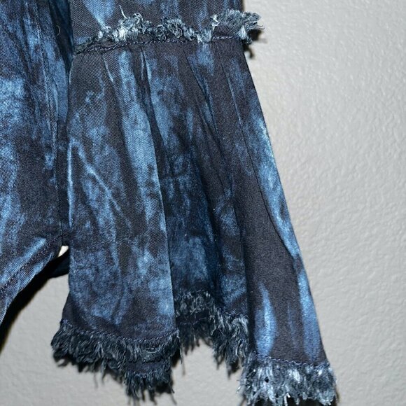 SCULLY Western Tie Die Black & Blue Ruffle Sleeves Frayed Edges Shirt Blouse Top - Picture 4 of 9